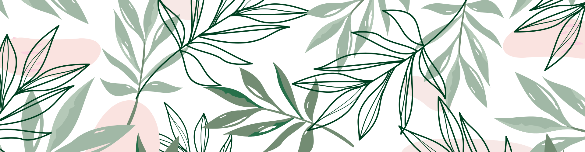Abstract pattern of green botanical leaves, both solid and outlined, on a light background with soft pink shapes scattered throughout. This calming design evokes a sense of tranquility often sought in therapy settings for those experiencing anxiety or depression.